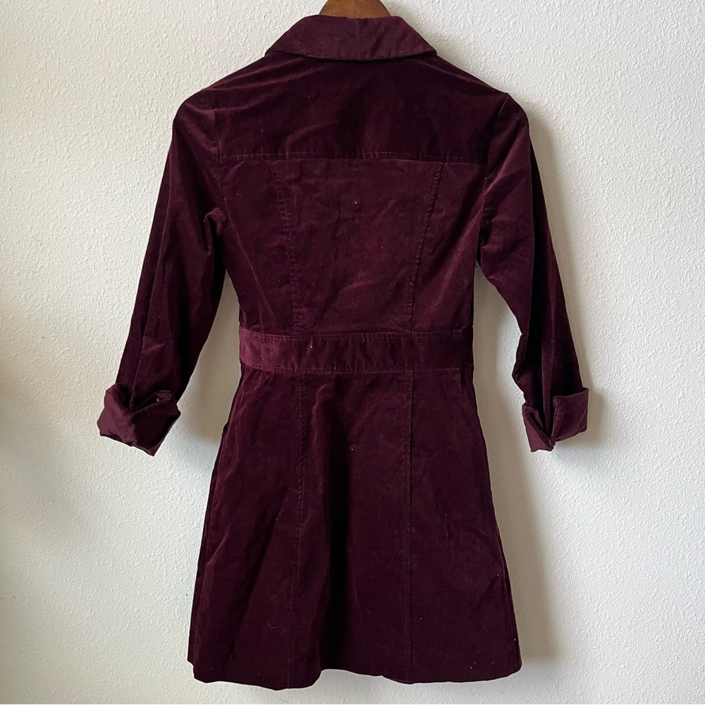 The Jetset Diaries Delphine Velvet Burgundy Long Sleeve Button Up Pocketed Dress - Picture 8 of 13